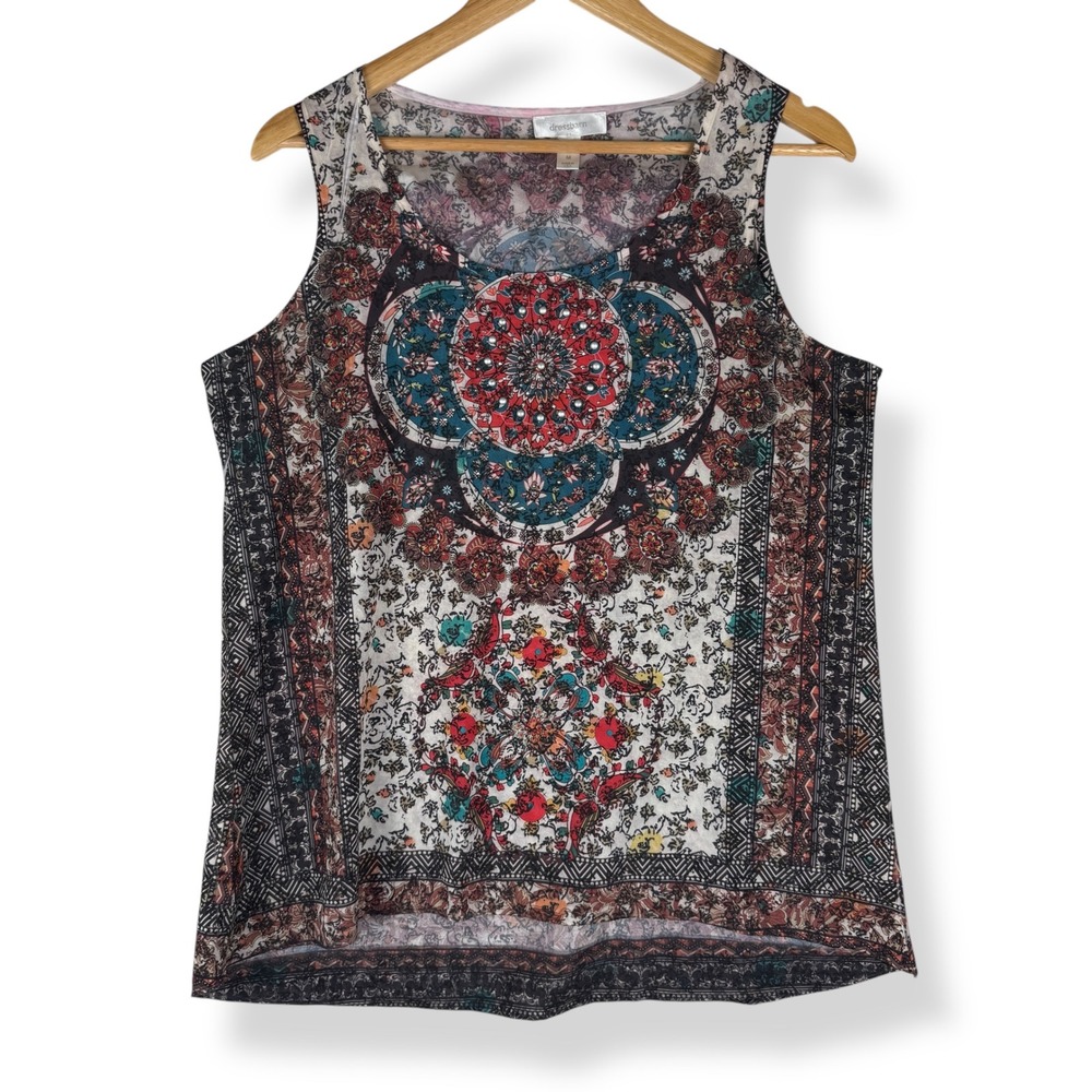 Womens Tank Top Size Medium Boho Beaded Hippie Artsy Eclectic Medallion USA Made